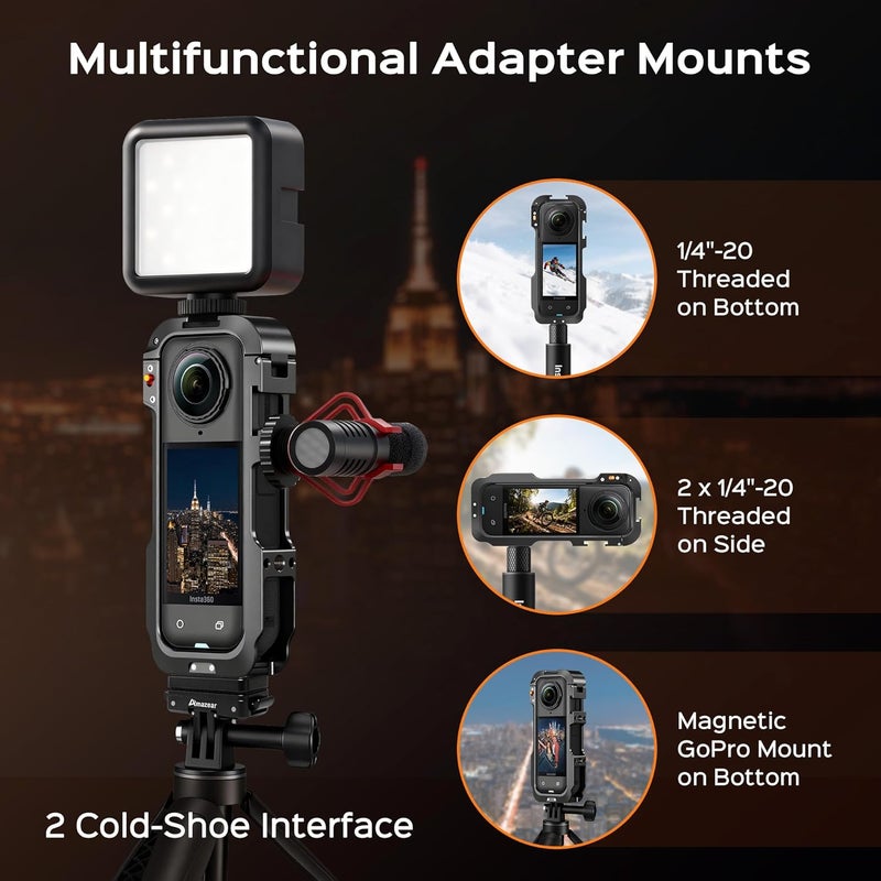 AMAZEAR Metal Protective Case for Insta360 X5 Accessories, Insta 360 X5 Multifunction Utility Frame Aluminum Cage with Quick-Release Base Plate, Various Expansion Mounts - Image 5